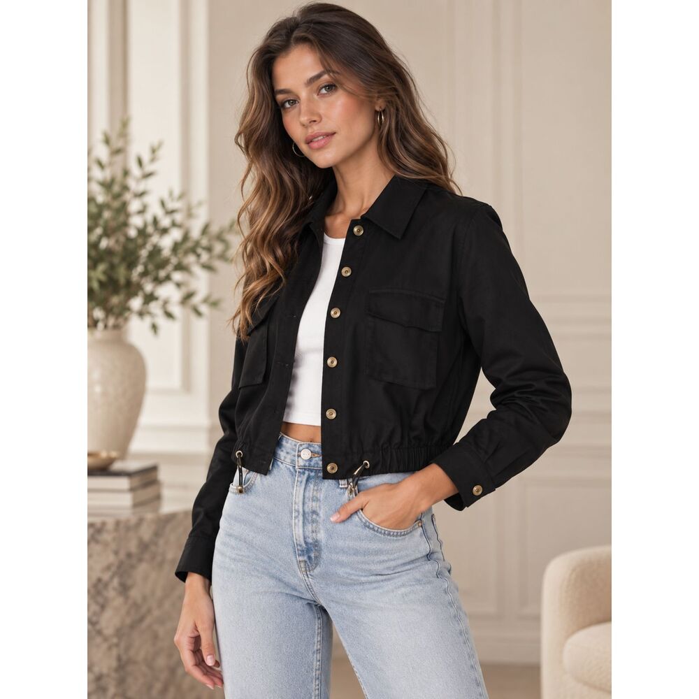 Lulus Eldora Utility Jacket Black Cropped Size XS